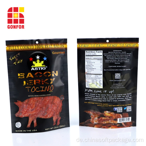 Bacon Jerky Packaging Stand Up Pouch mit Reißverschluss